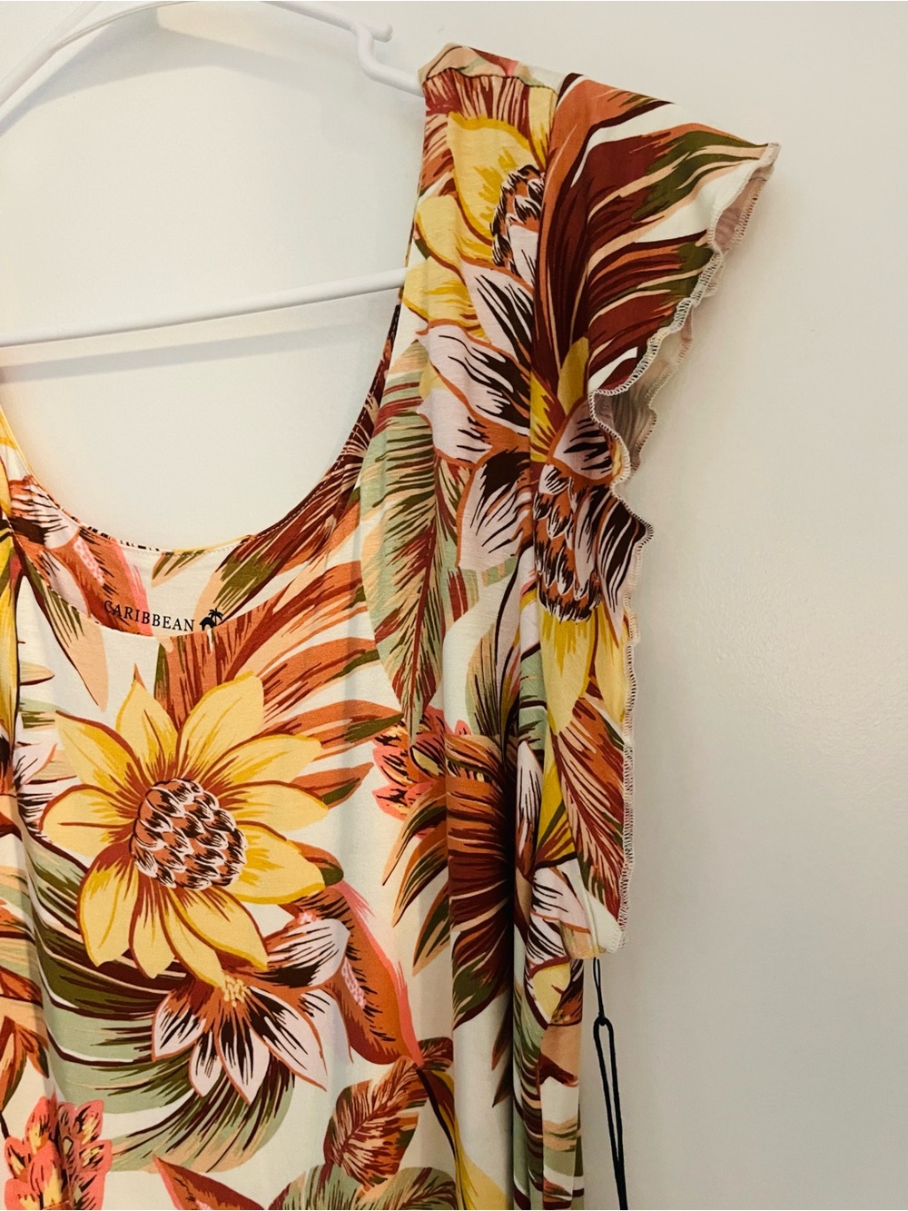 Caribbean Joe Tan, Pink, Yellow, Orange Tropical Print Dress - Picture 3 of 4